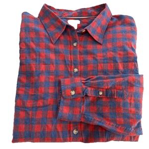 LL‎ Bean Womens Red Blue Plaid Flannel Button Front Shirt Size XL